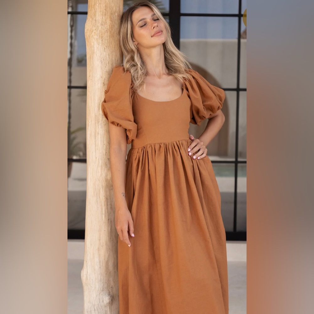 Elegant Brown Midi Dress - Picture 2 of 16